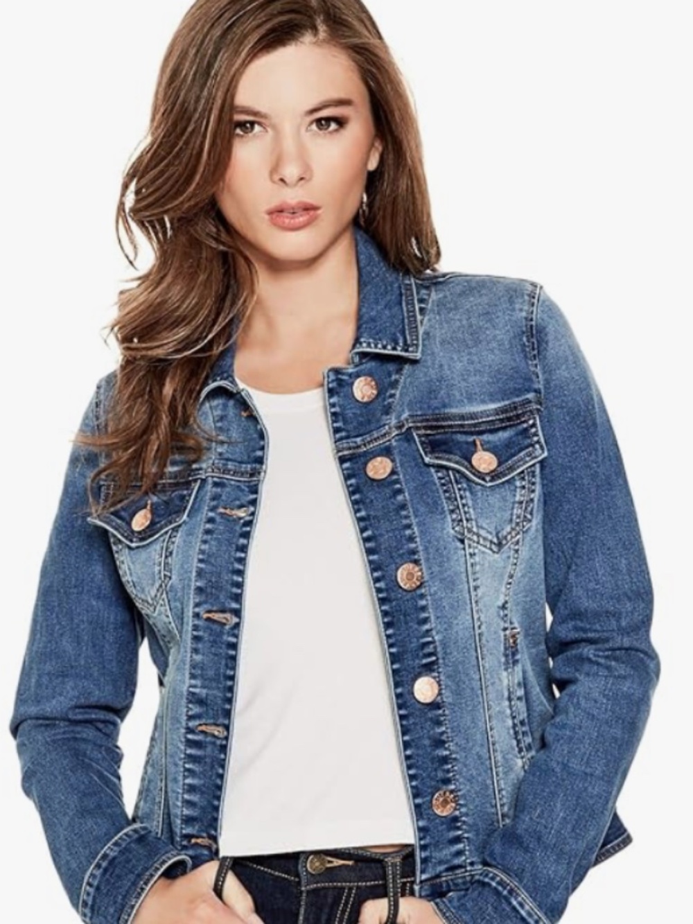 GUESS Denim Jacket Jeanologia EIM Sustainable Blue Indigo Women's Size M EUC